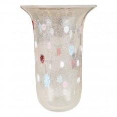 Clear Murano glass vase with milliflori details
